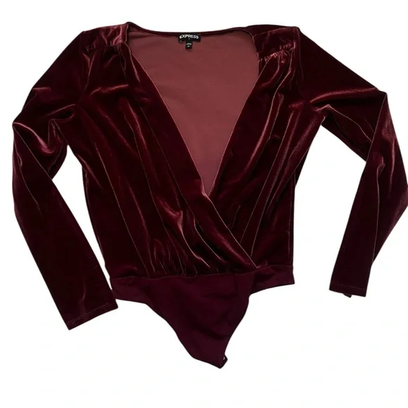 Express Deep Red Velvet Bodysuit Like New! M - Picture 5 of 8